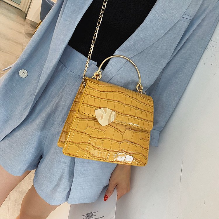 Fashion Yellow Stone-grained Buckle Shoulder-slung Tote,Handbags
