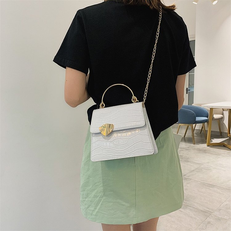 Fashion White Stone-grained Buckle Shoulder-slung Tote,Handbags
