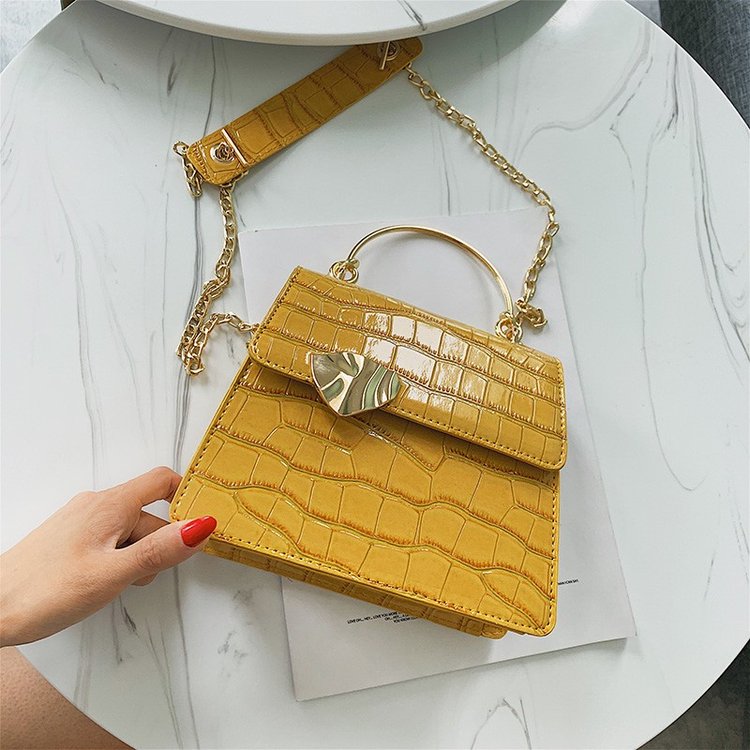 Fashion Yellow Stone-grained Buckle Shoulder-slung Tote,Handbags