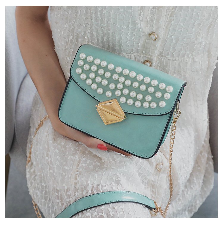 Fashion Green Pearl-locked Shoulder-slung Crossbody Bag,Shoulder bags