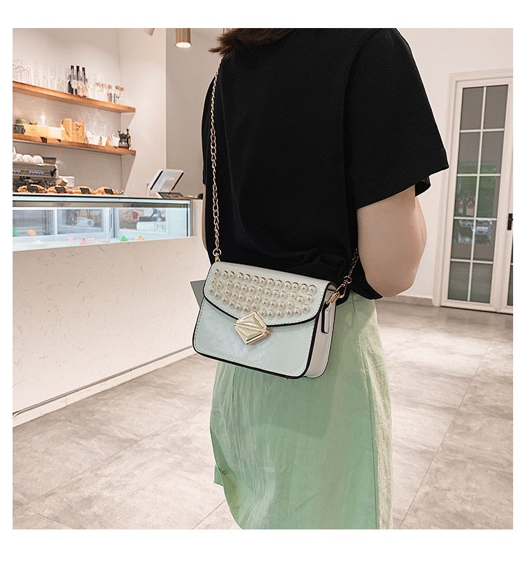 Fashion Creamy-white Pearl-locked Shoulder-slung Crossbody Bag,Shoulder bags
