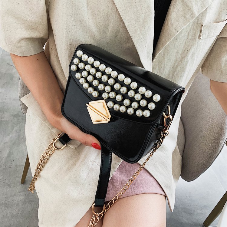 Fashion Black Pearl-locked Shoulder-slung Crossbody Bag,Shoulder bags