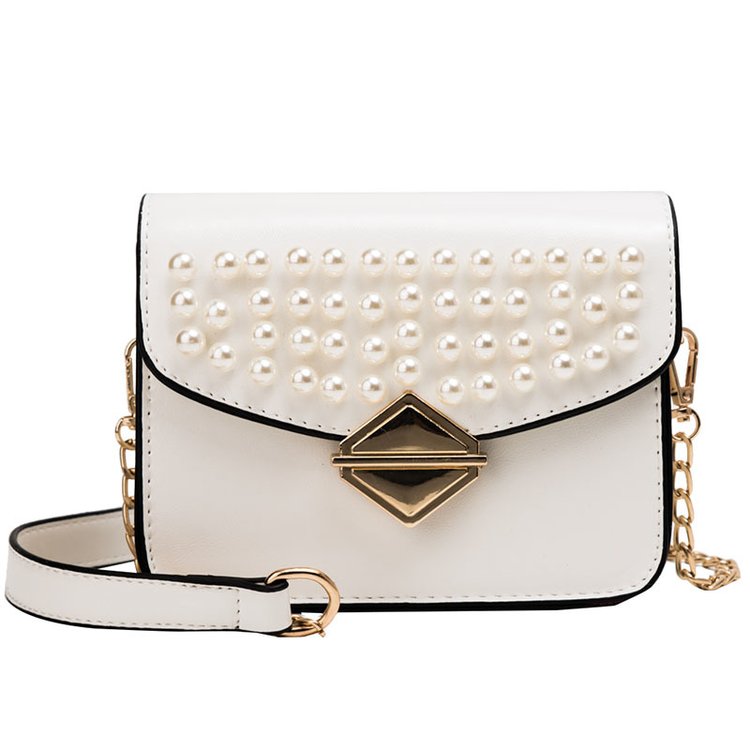 Fashion Creamy-white Pearl-locked Shoulder-slung Crossbody Bag,Shoulder bags