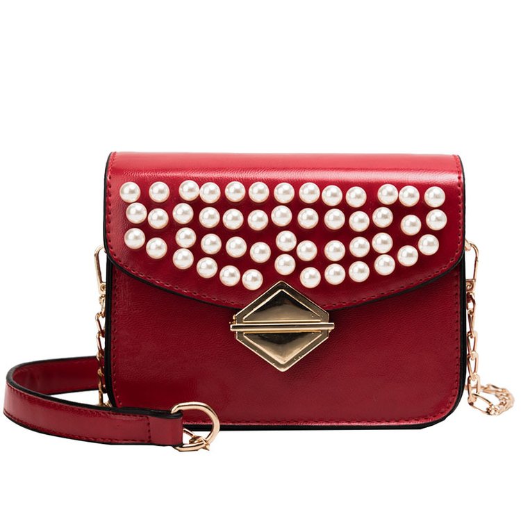 Fashion Red Pearl-locked Shoulder-slung Crossbody Bag,Shoulder bags