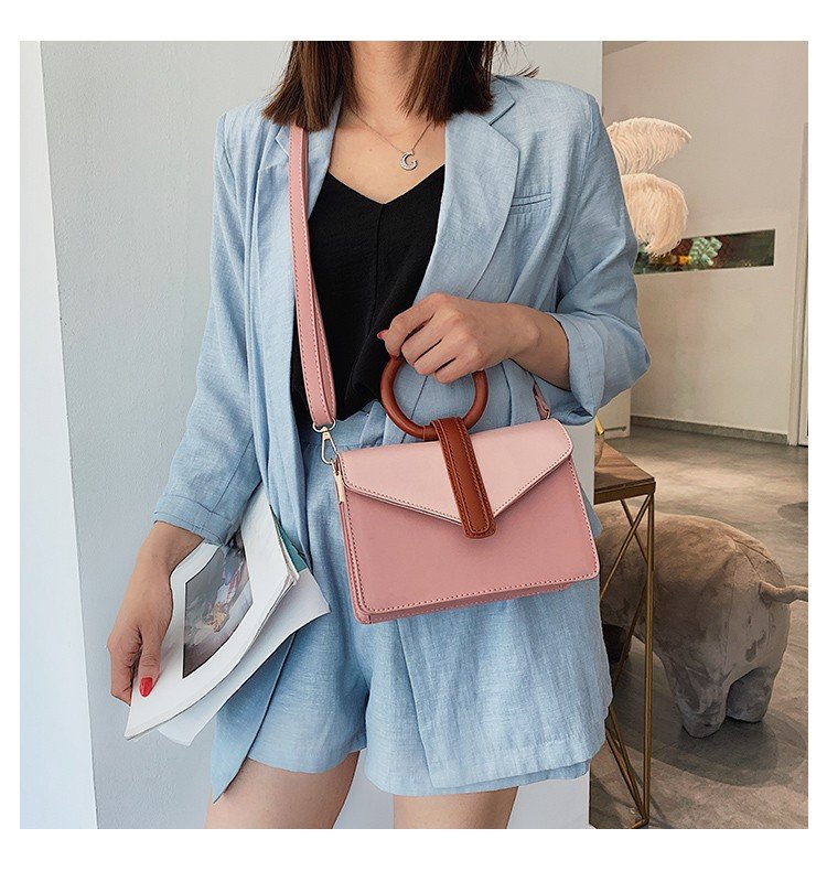 Fashion Blue Contrast Color Stitching Ring Shoulder Bag Shoulder Bag,Handbags