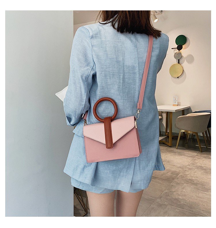 Fashion Pink Contrast Color Stitching Ring Shoulder Bag Shoulder Bag,Handbags