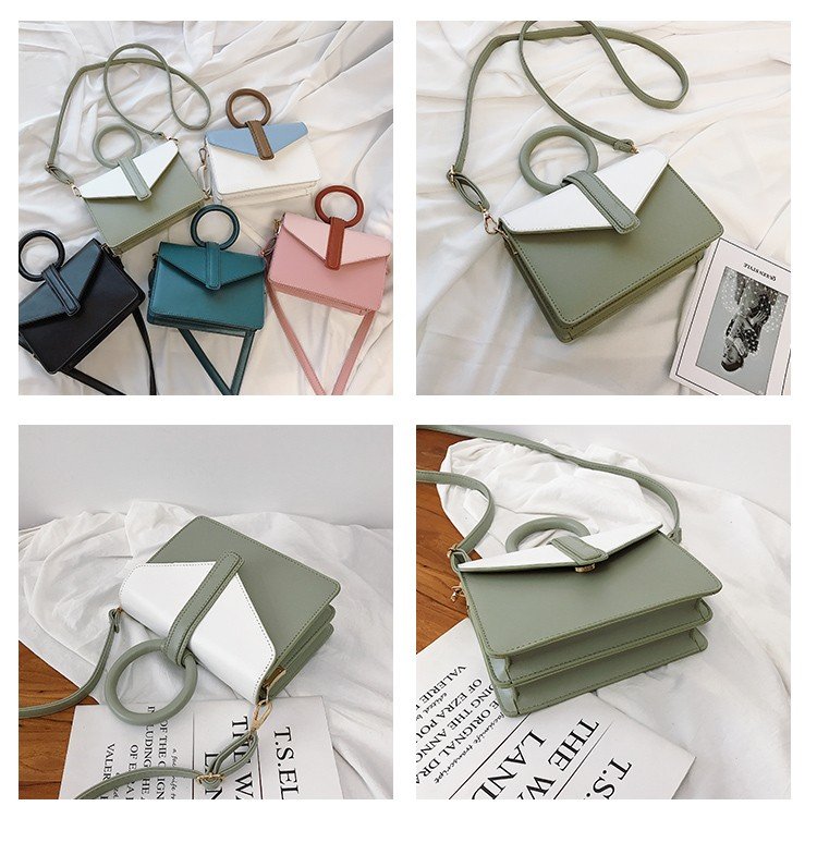 Fashion Green Contrast Color Stitching Ring Shoulder Bag Shoulder Bag,Handbags