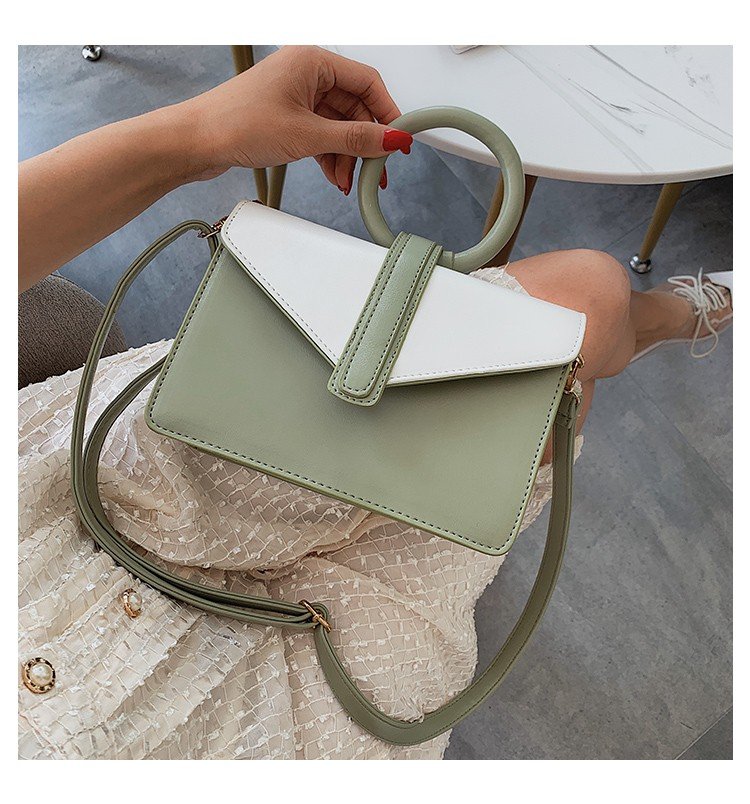 Fashion Green Contrast Color Stitching Ring Shoulder Bag Shoulder Bag,Handbags