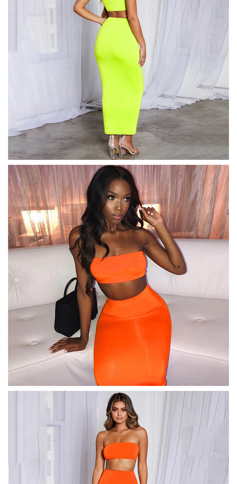 Fashion Orange One Word Collar Umbilical Tube Top + High Waist Skirt Suit,Tank Tops & Camis