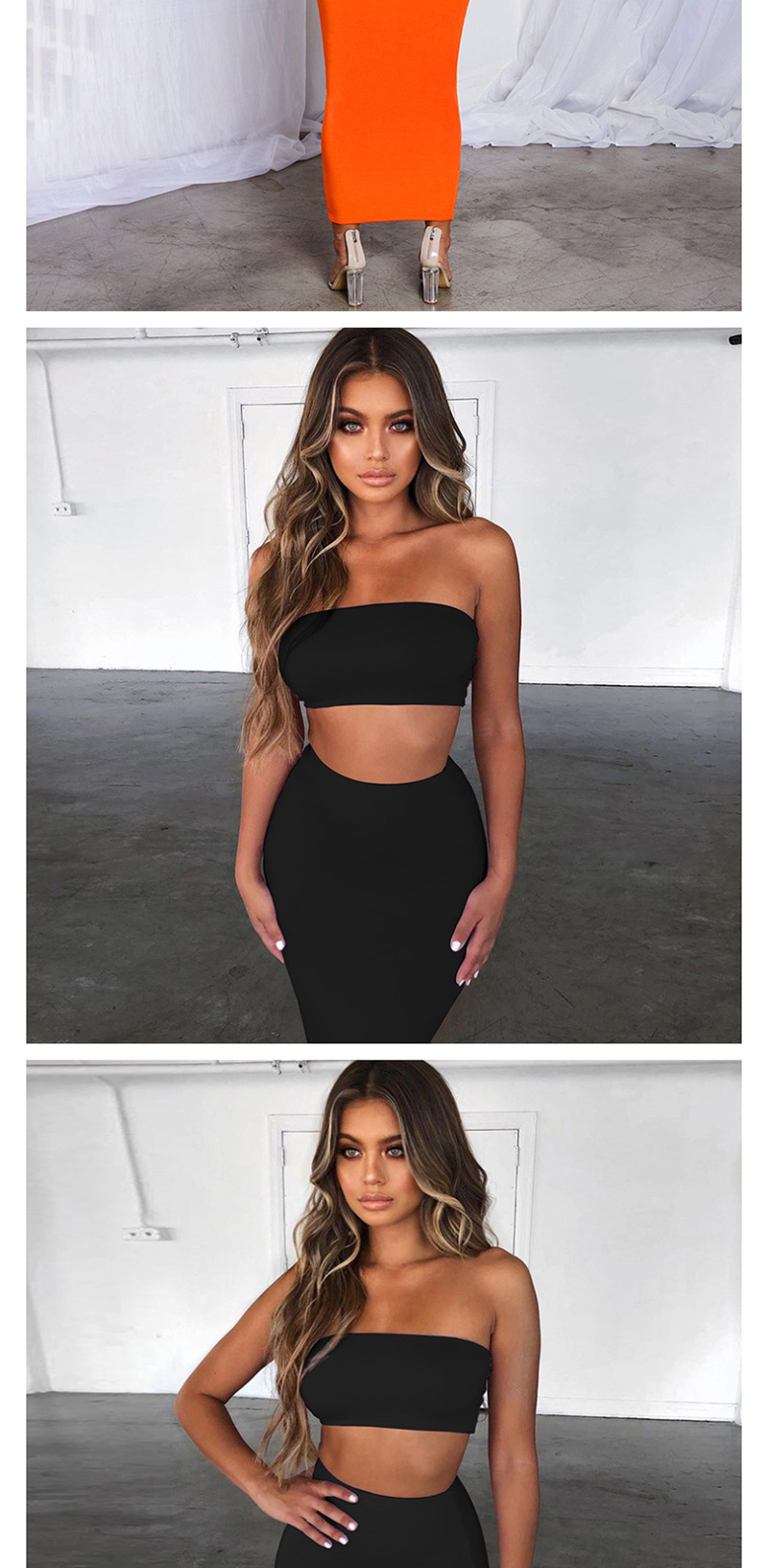 Fashion Black One Word Collar Umbilical Tube Top + High Waist Skirt Suit,Tank Tops & Camis