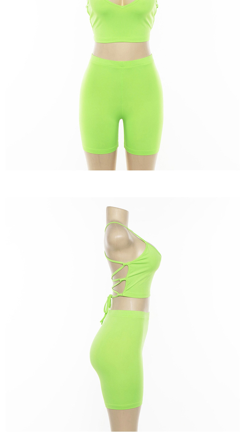 Fashion Fluorescent Green Halter Strapless Halter Vest + High Waist Five Pants Suit,Tank Tops & Camis