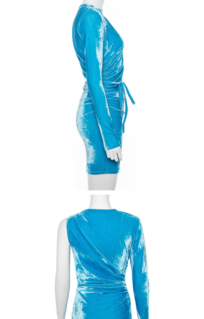 Fashion Blue One-shoulder Sleeve Round Neck Dress,Long Dress