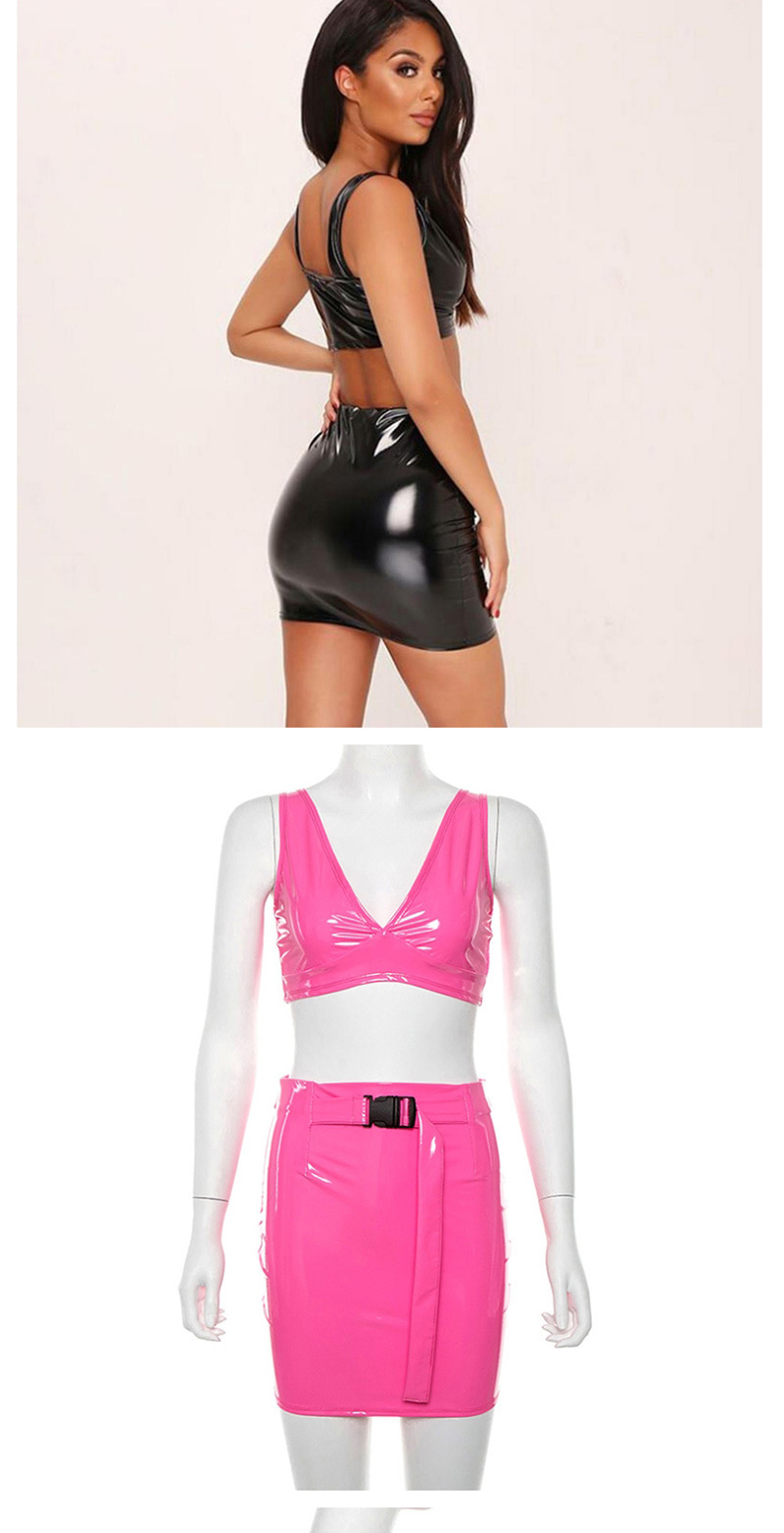 Fashion Pink Halter Vest + High Waist Skirt Suit,Tank Tops & Camis