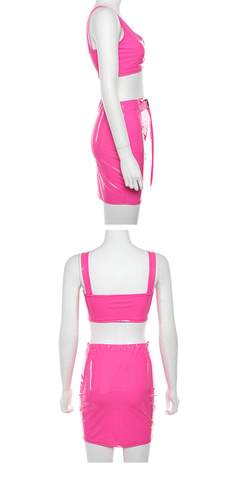 Fashion Pink Halter Vest + High Waist Skirt Suit,Tank Tops & Camis