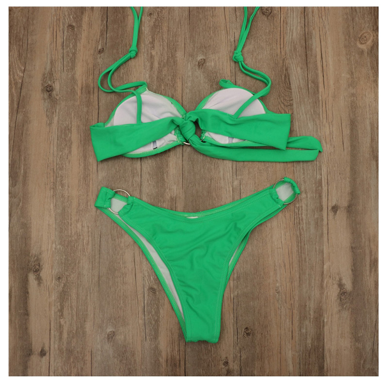 Fashion Green Circle Folds Straps Split Swimsuit,Bikini Sets