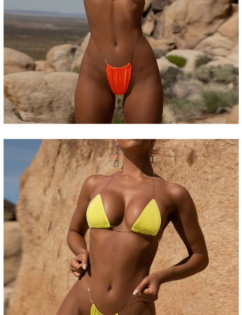 Fashion Printed Orange Transparent Belt Split Swimsuit,Bikini Sets