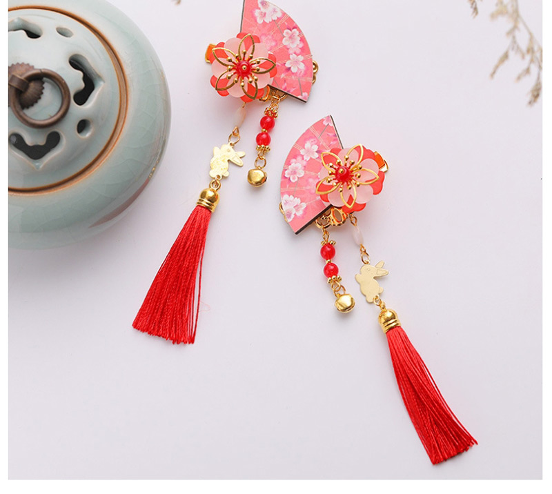 Fashion Big Red Fan Flower Tassel Hair Clip 1 Pair,Kids Accessories