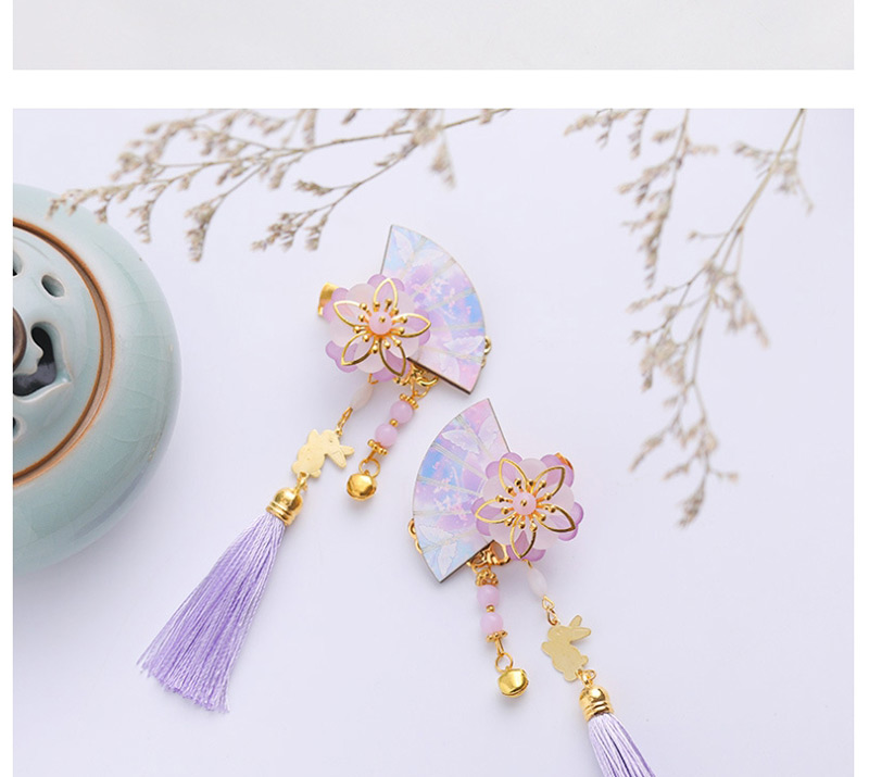 Fashion Light Purple Fan Flower Tassel Hair Clip 1 Pair,Kids Accessories