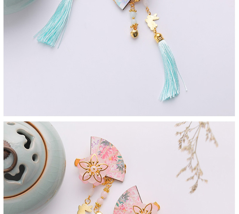 Fashion Pink Fan Flower Tassel Hair Clip 1 Pair,Kids Accessories