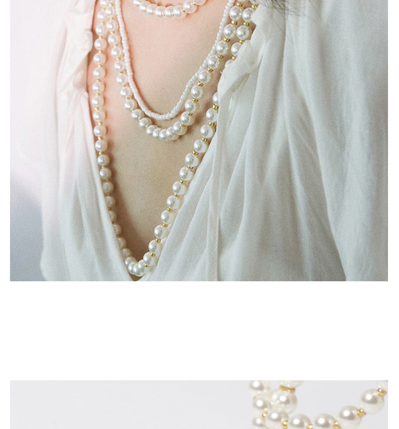 Fashion White Multi-layer Tassel Pearl Rice Beads Necklace,Multi Strand Necklaces