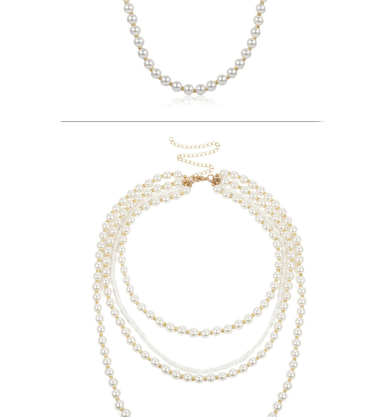 Fashion White Multi-layer Tassel Pearl Rice Beads Necklace,Multi Strand Necklaces