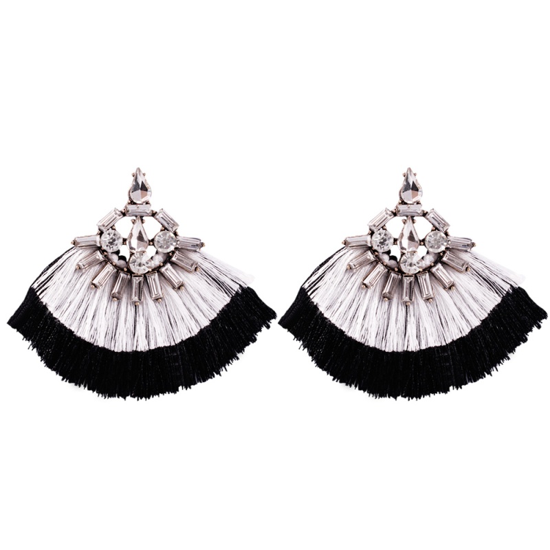 Fashion Black Alloy Studded Contrast Double Tassel Earrings,Stud Earrings