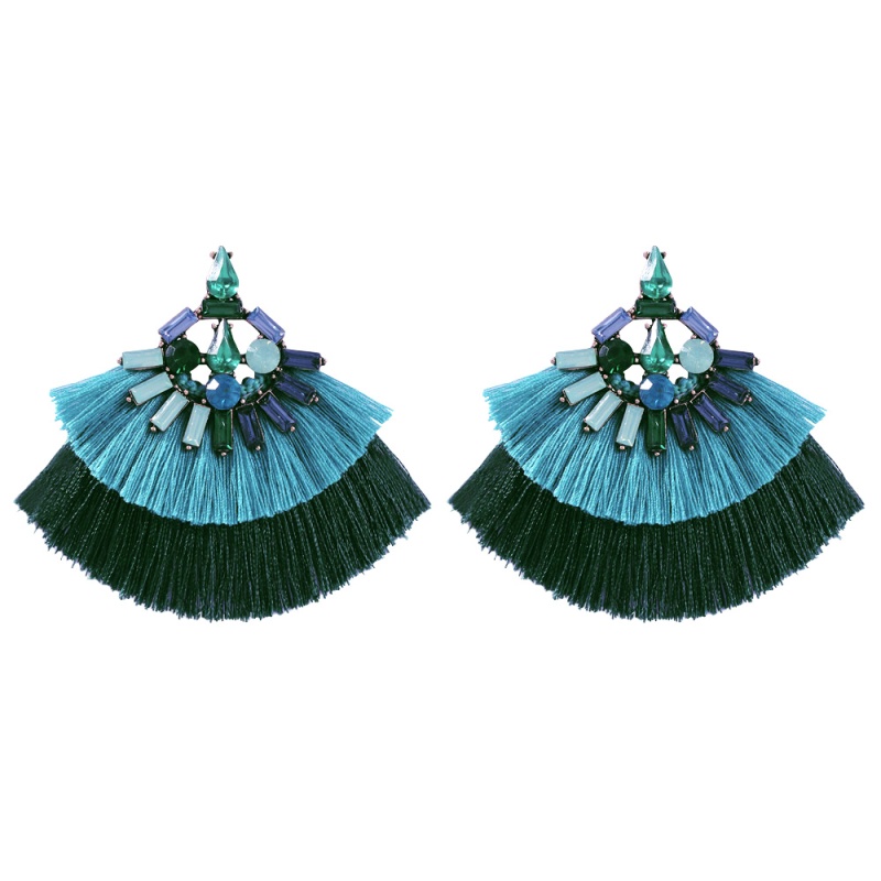 Fashion Blue Alloy Studded Contrast Double Tassel Earrings,Stud Earrings