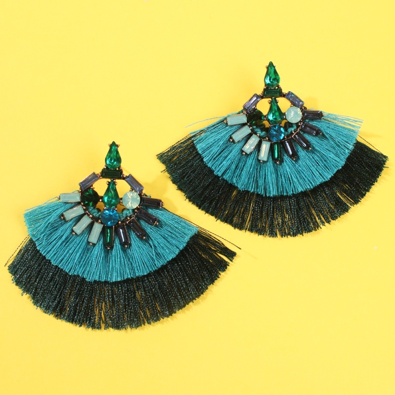 Fashion Black Alloy Studded Contrast Double Tassel Earrings,Stud Earrings