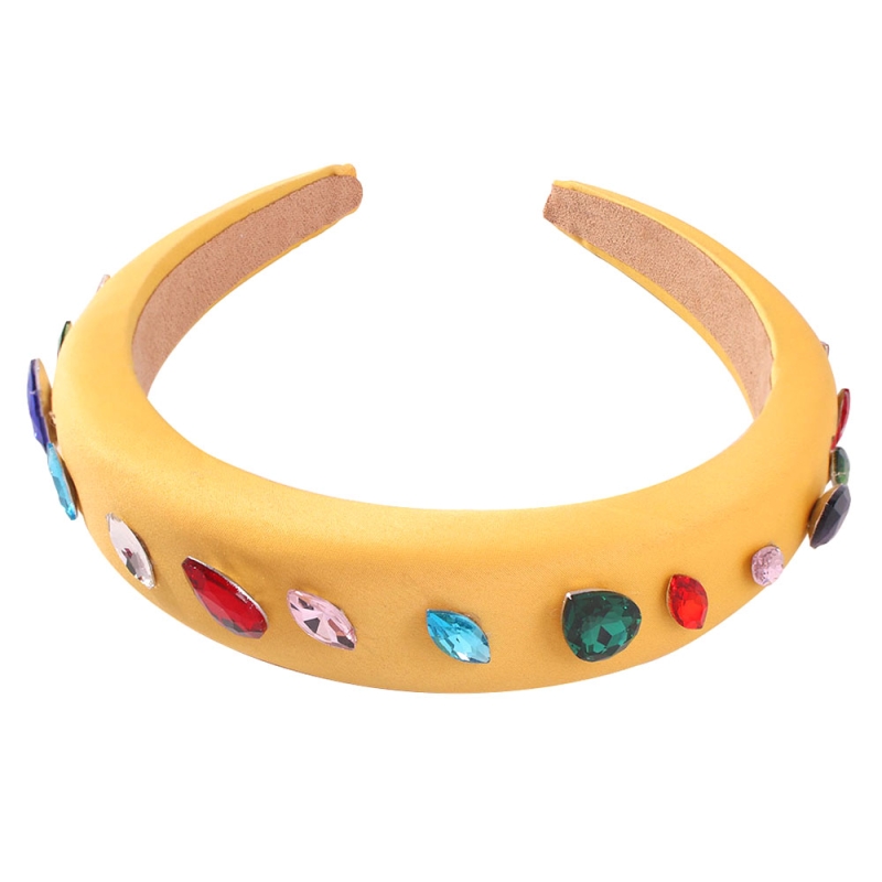 Fashion Yellow Fabric Thick Sponge With Diamond Headband,Head Band