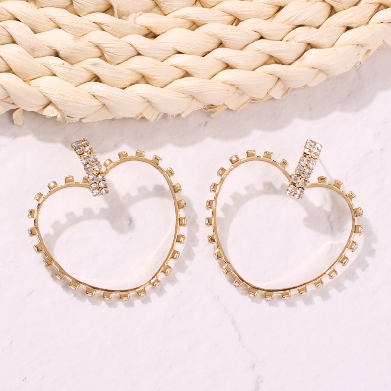 Fashion Gold Alloy Diamond Heart Stud Earrings,Stud Earrings