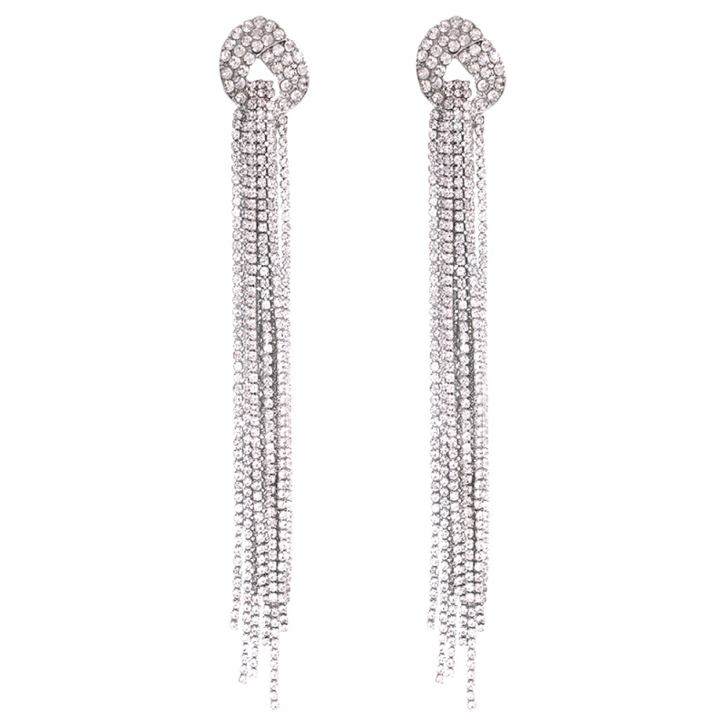 Fashion 11 Alloy Studded Tassel Earrings,Silver Chaplet