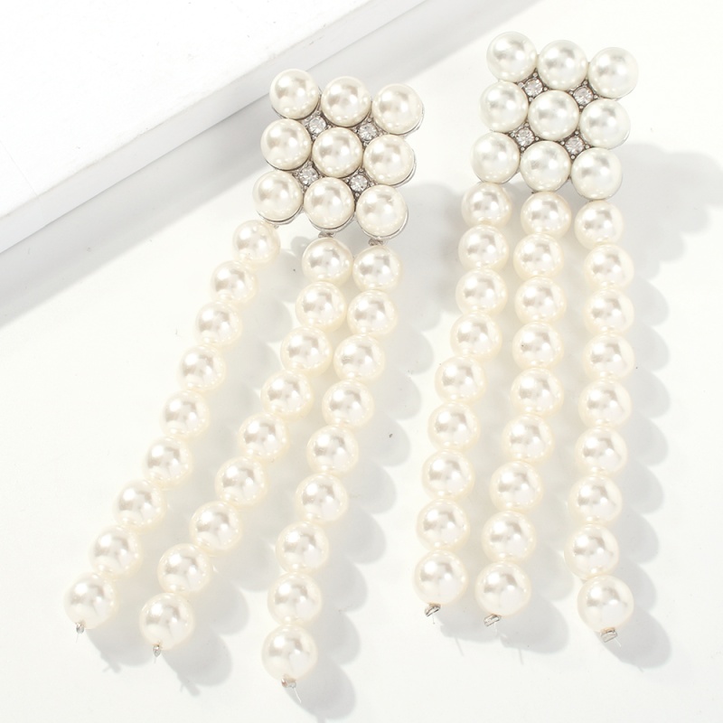 Fashion Pearl White Alloy Square Diamond Stud Earrings,Drop Earrings