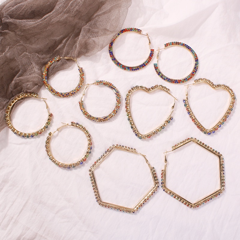 Fashion C-shaped Colored Diamonds (two Rows) Alloy Studded Geometric Earrings,Hoop Earrings