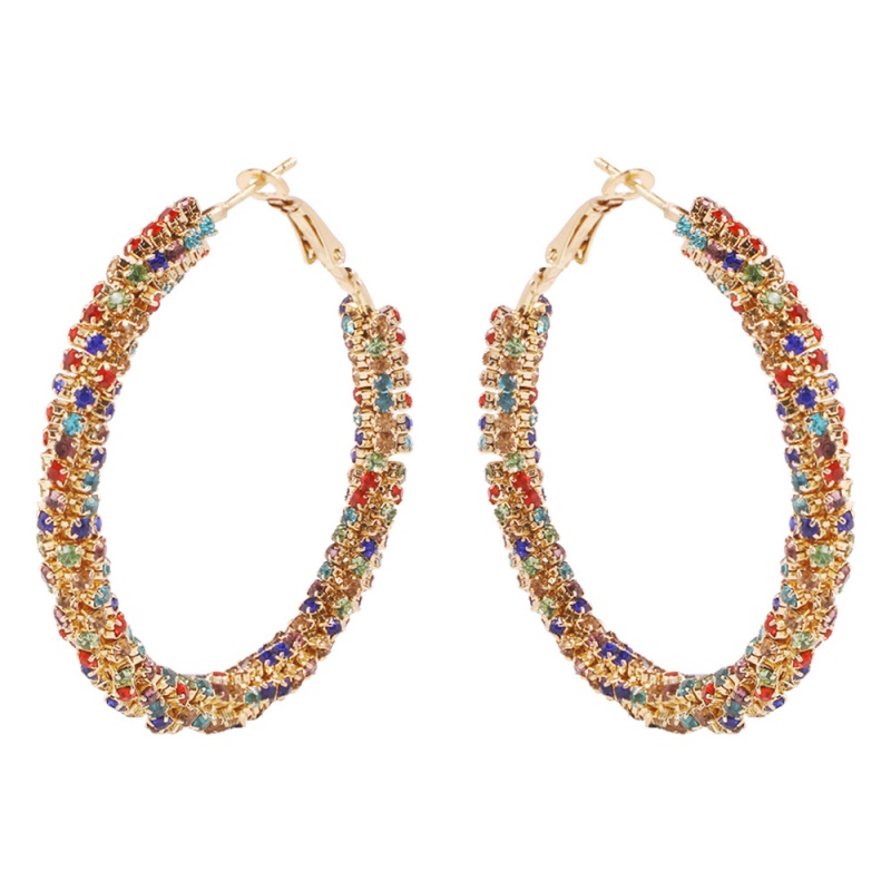 Fashion C-shaped Colored Diamonds (two Rows) Alloy Studded Geometric Earrings,Hoop Earrings