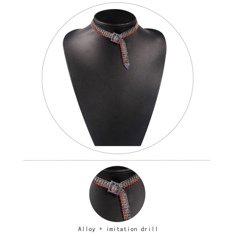 Fashion Color Alloy Belt Buckle Diamond Necklace,Bib Necklaces