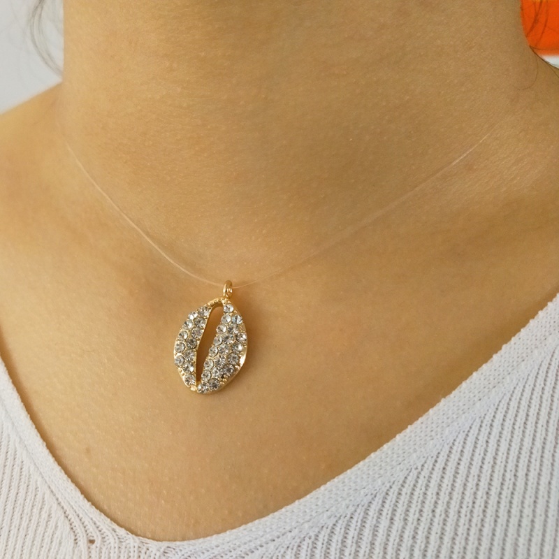 Fashion Golden White Diamond Alloy Shell With Diamond Line Necklace,Pendants