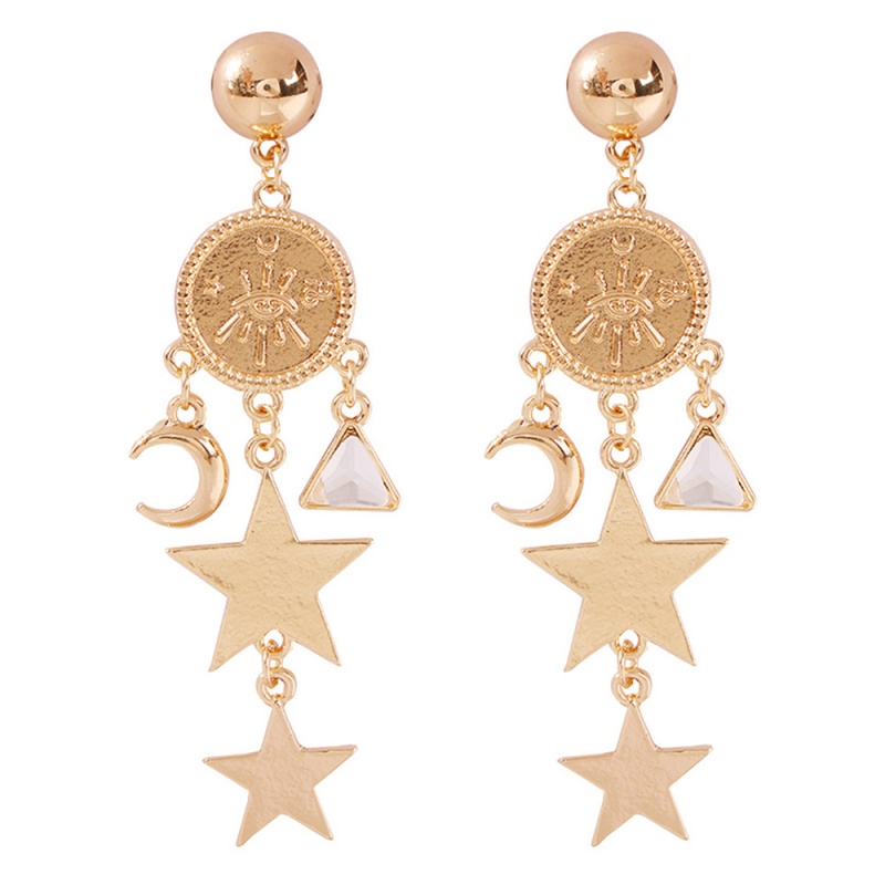 Fashion Gold Alloy Star Moon Embossed Earrings,Drop Earrings