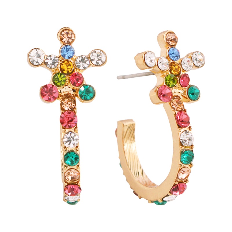 Fashion Gold Color Drill Alloy Diamond Flower C-shaped Earrings,Stud Earrings