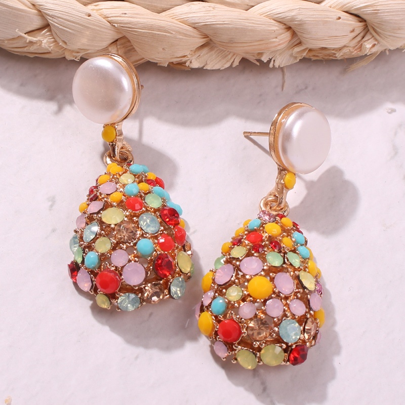 Fashion Gold Color Drill Alloy Studded Hollow Pearl Stud Earrings,Drop Earrings