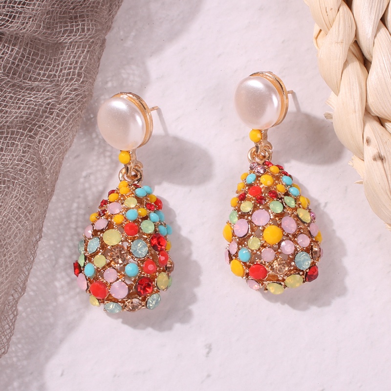 Fashion Gold Color Drill Alloy Studded Hollow Pearl Stud Earrings,Drop Earrings