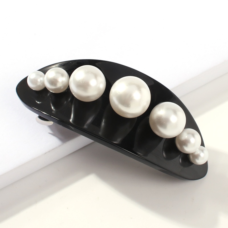 Fashion Black Elliptical Resin With Pearl Alloy Hairpin,Hairpins