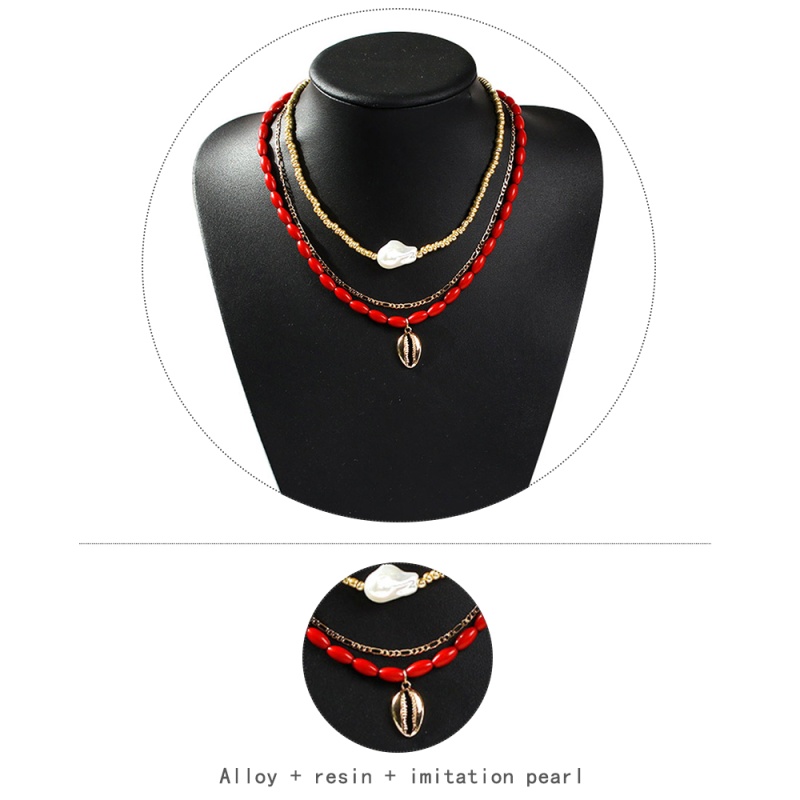 Fashion Red Alloy Shell Beaded Multi-layer Necklace,Multi Strand Necklaces