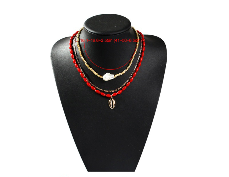 Fashion Red Alloy Shell Beaded Multi-layer Necklace,Multi Strand Necklaces