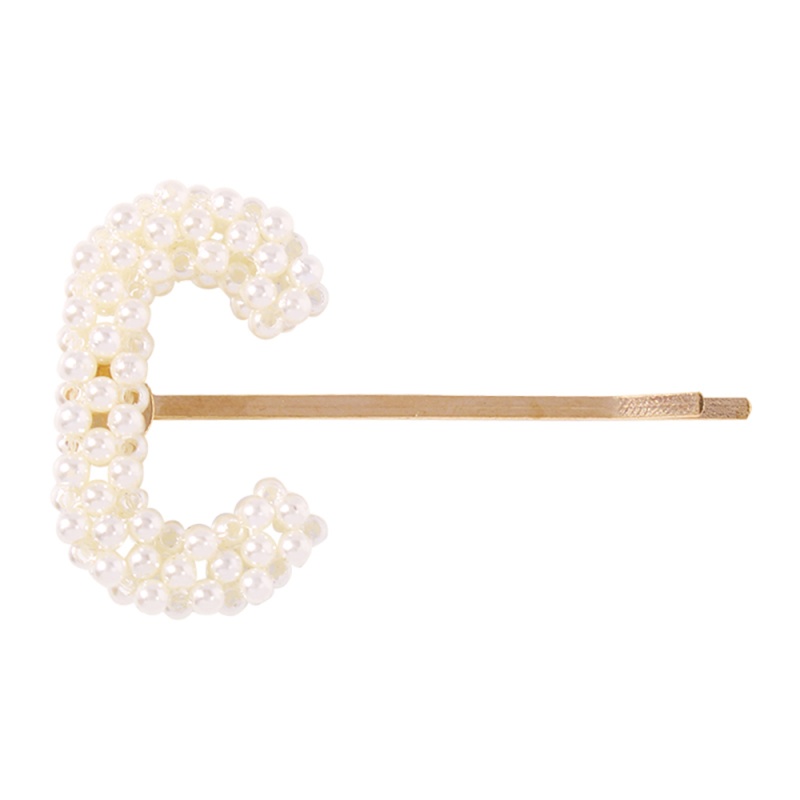 Fashion D White Alloy Letter Pearl Hairpin,Hairpins