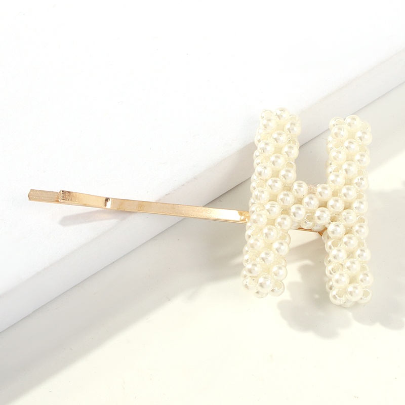 Fashion D White Alloy Letter Pearl Hairpin,Hairpins