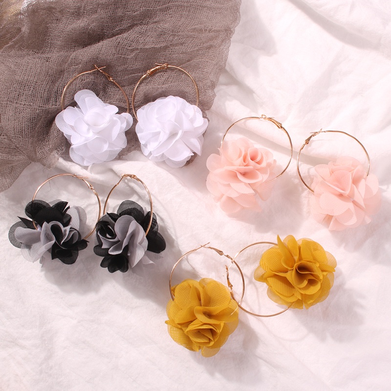 Fashion Dark Grey Alloy Fabric Flower Earrings,Hoop Earrings