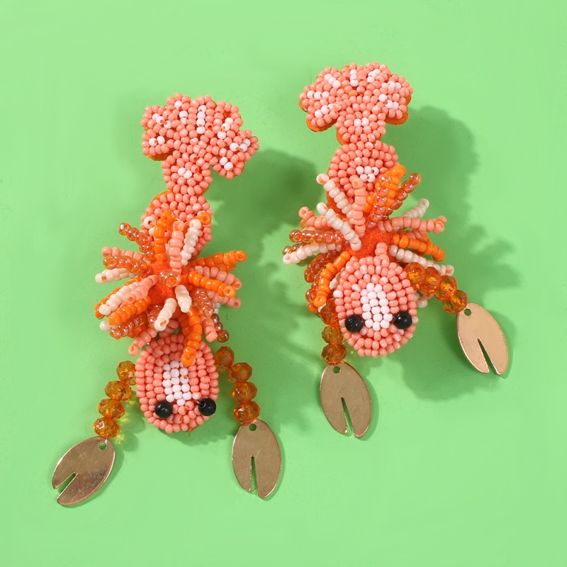 Fashion Orange Beaded Lobster Earrings,Drop Earrings