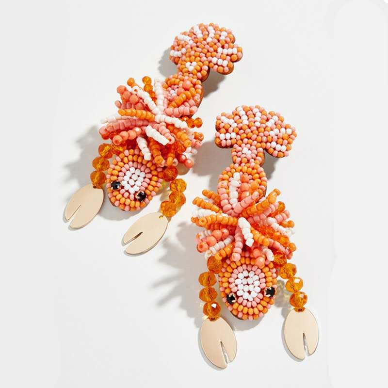 Fashion Orange Beaded Lobster Earrings,Drop Earrings