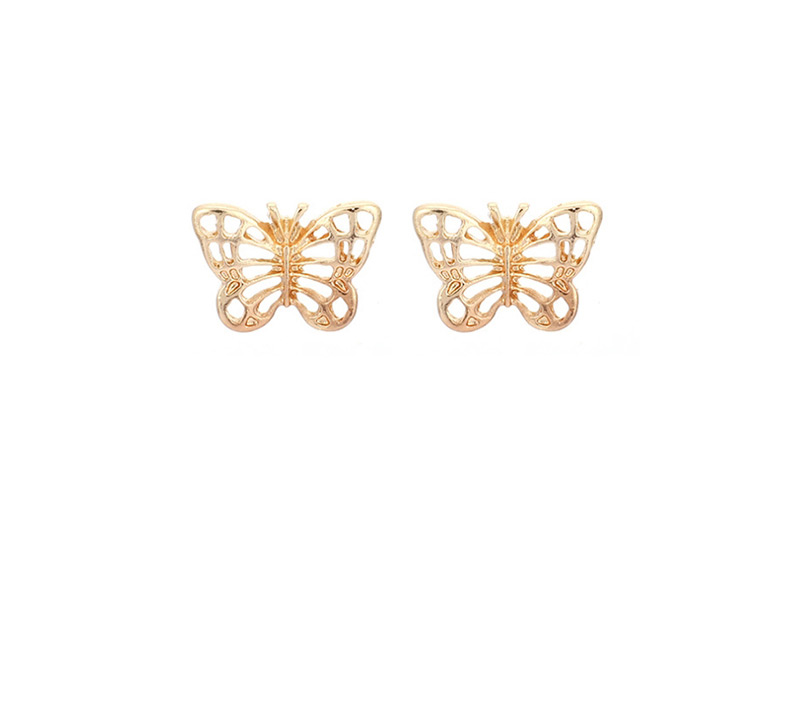 Fashion Gold Alloy Openwork Butterfly Flower With Diamond Leaf Studs 5 Pairs,Stud Earrings