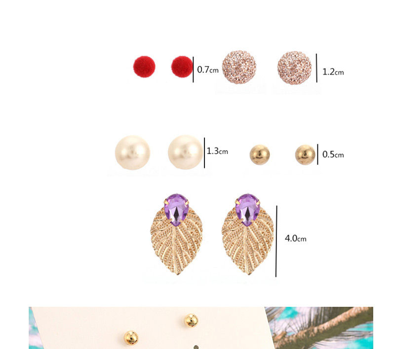 Fashion Gold Pearl Alloy Geometric Diamond Drop Leaf Stud Earrings 5 ??pairs,Stud Earrings